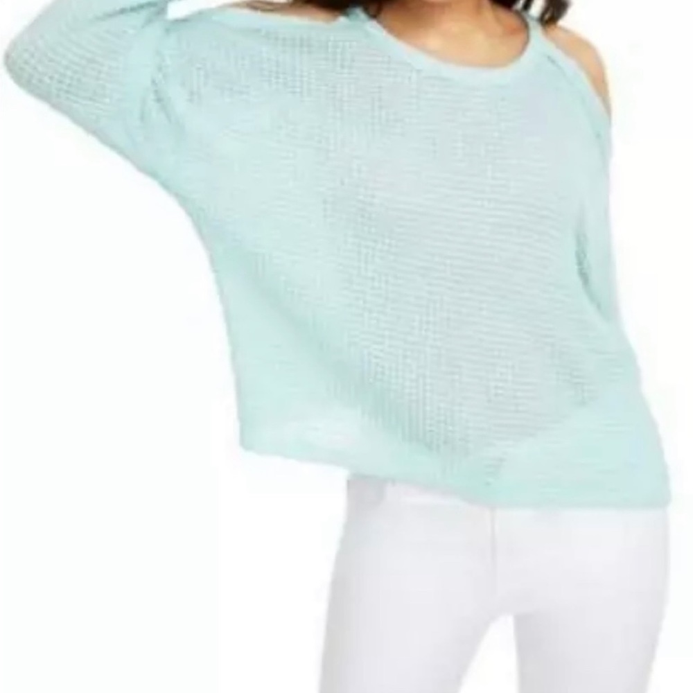 Freshman junior waffle knit cold shoulder top chose size m